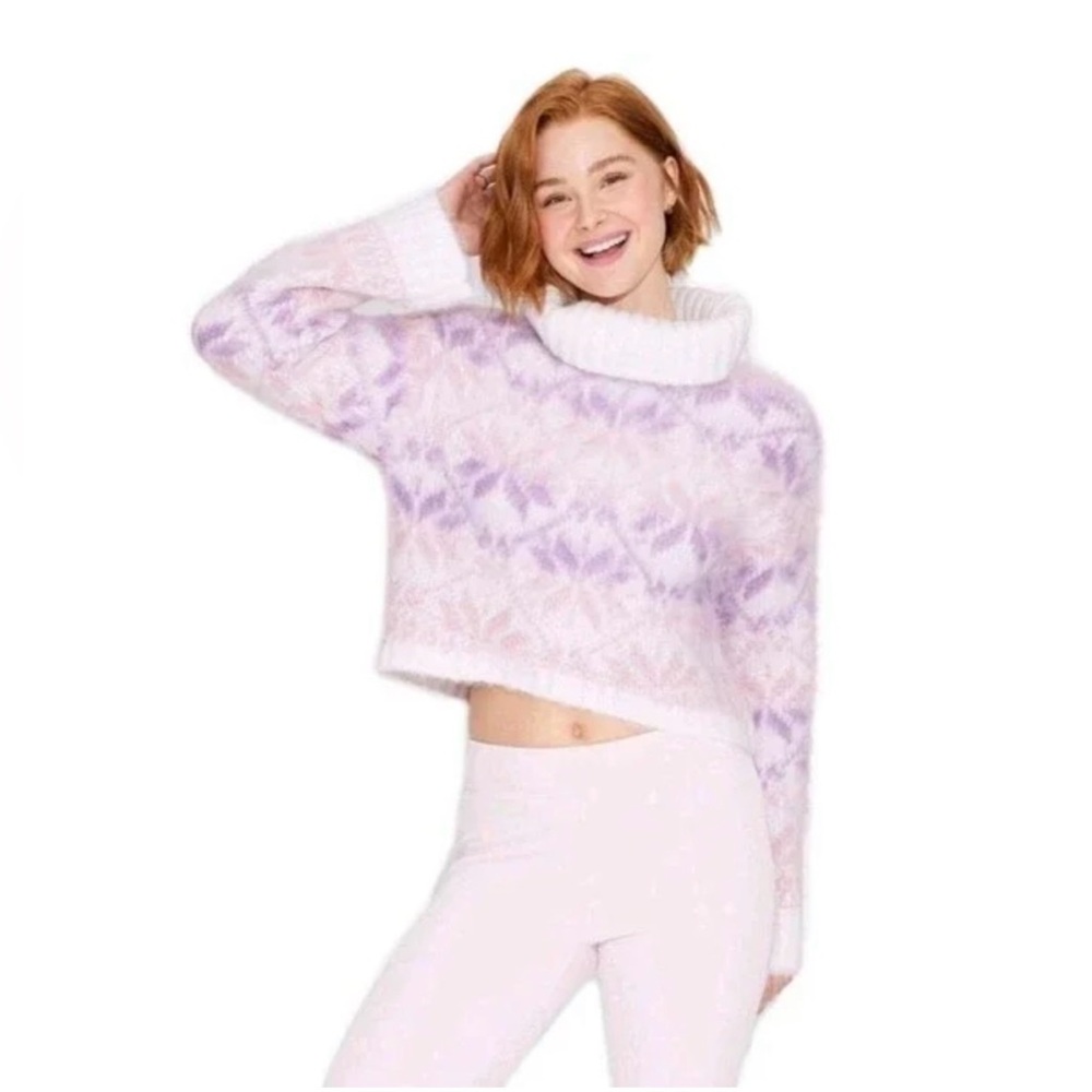 Wild Fable Cropped Cowl Neck Sweater Lavender and White NWT